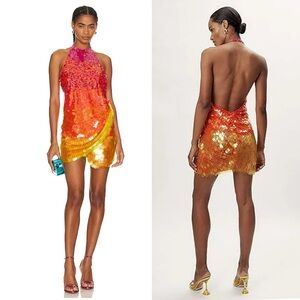 New Ronny Kobo Jo Multicolor Fuchsia Sequin Halterneck Mini Dress